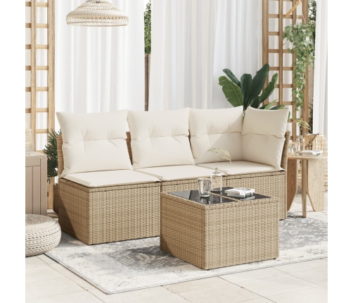 Mesa de jardín superficie de vidrio ratán PE beige 55x55x37 cm