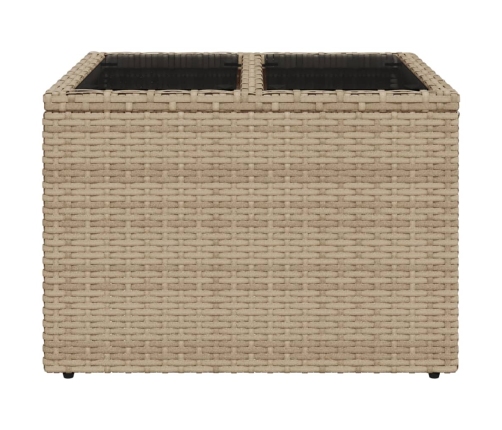 Mesa de jardín superficie de vidrio ratán PE beige 55x55x37 cm