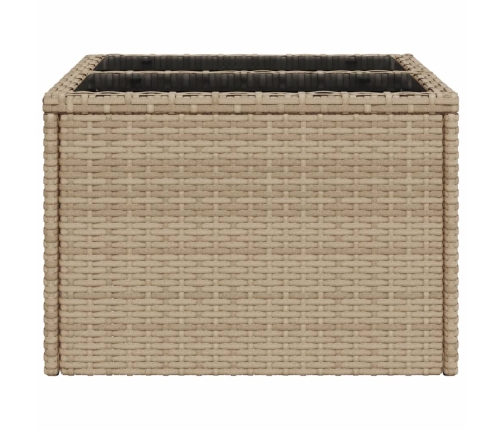 Mesa de jardín superficie de vidrio ratán PE beige 55x55x37 cm