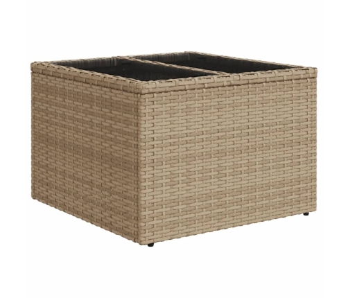 Mesa de jardín superficie de vidrio ratán PE beige 55x55x37 cm