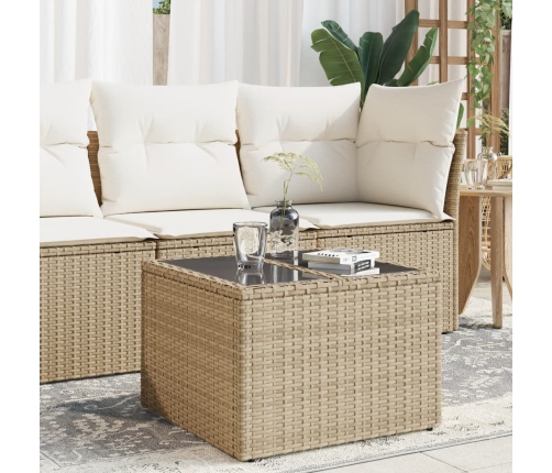 Mesa de jardín superficie de vidrio ratán PE beige 55x55x37 cm