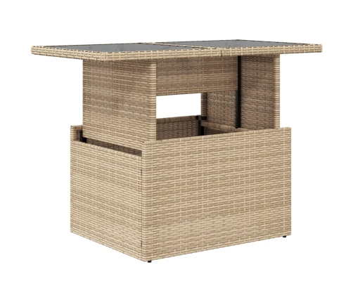 Mesa de jardín superficie de vidrio ratán PE beige 100x55x73 cm