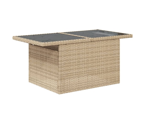 Mesa de jardín superficie de vidrio ratán PE beige 100x55x73 cm