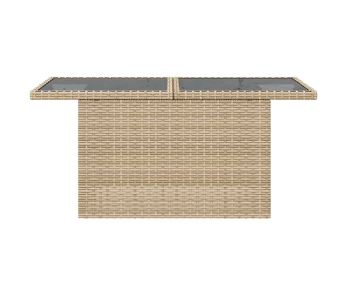 Mesa de jardín superficie de vidrio ratán PE beige 100x55x73 cm