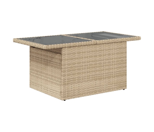 Mesa de jardín superficie de vidrio ratán PE beige 100x55x73 cm