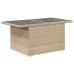 Mesa de jardín superficie de vidrio ratán PE beige 100x55x73 cm