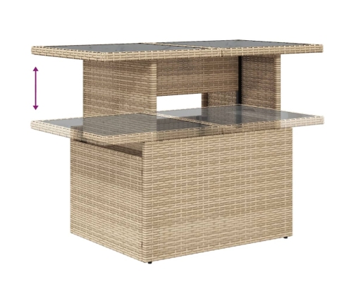 Mesa de jardín superficie de vidrio ratán PE beige 100x55x73 cm