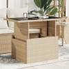 Mesa de jardín superficie de vidrio ratán PE beige 100x55x73 cm