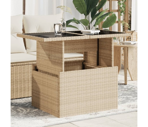 Mesa de jardín superficie de vidrio ratán PE beige 100x55x73 cm