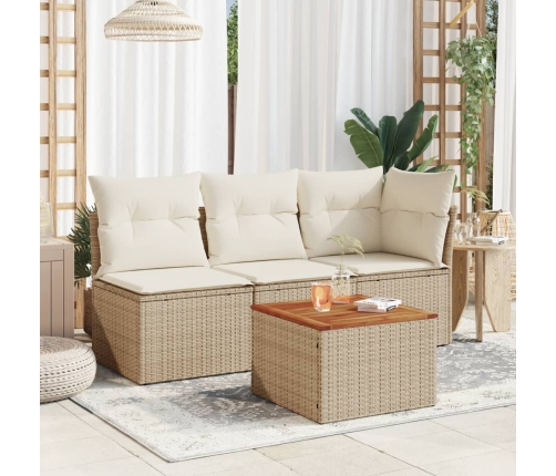 Mesa de jardín ratán sintético madera acacia beige 55x55x37 cm