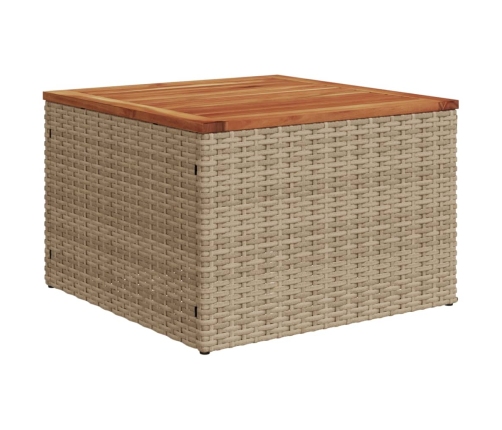 Mesa de jardín ratán sintético madera acacia beige 55x55x37 cm