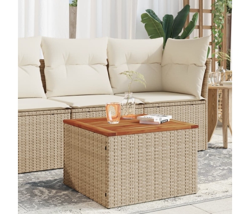 Mesa de jardín ratán sintético madera acacia beige 55x55x37 cm