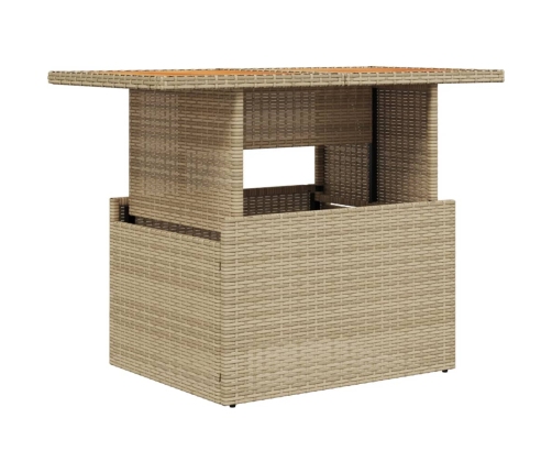 Mesa de jardín ratán PE y madera de acacia beige 100x55x73 cm