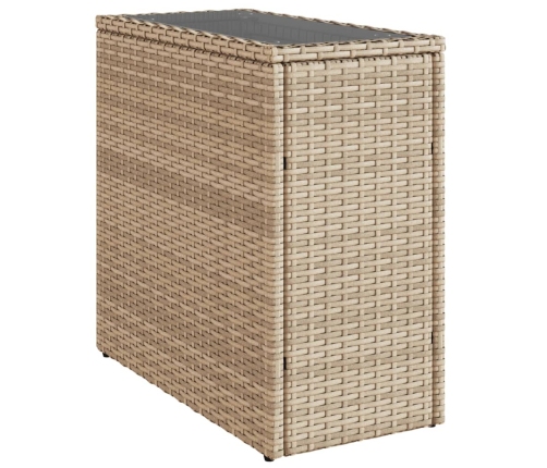 Mesa auxiliar jardín tapa vidrio ratán PE beige 58x27,5x55 cm