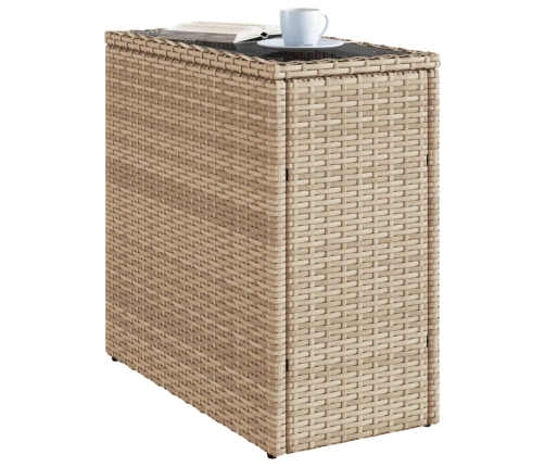 Mesa auxiliar jardín tapa vidrio ratán PE beige 58x27,5x55 cm