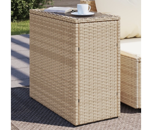 Mesa auxiliar jardín tapa vidrio ratán PE beige 58x27,5x55 cm