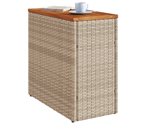 Mesa auxiliar jardín tapa madera ratán PE beige 58x27,5x55 cm