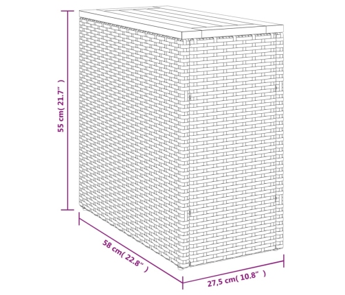 Mesa auxiliar jardín tapa madera ratán PE beige 58x27,5x55 cm