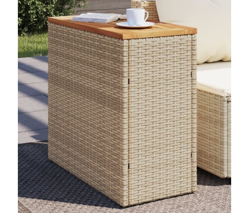 Mesa auxiliar jardín tapa madera ratán PE beige 58x27,5x55 cm