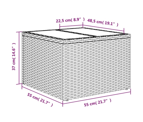 Mesa de jardín superficie de cristal ratán PE gris 55x55x37 cm