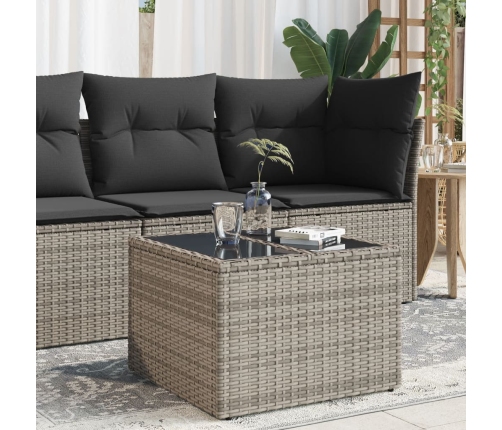 Mesa de jardín superficie de cristal ratán PE gris 55x55x37 cm