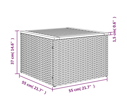 Mesa de jardín de madera de acacia y ratán PE gris 55x55x37 cm