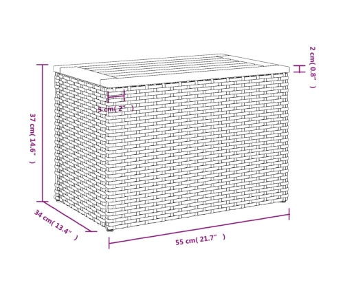 vidaXL Mesas auxiliares de jardín 2 uds ratán madera gris 55x34x37 cm