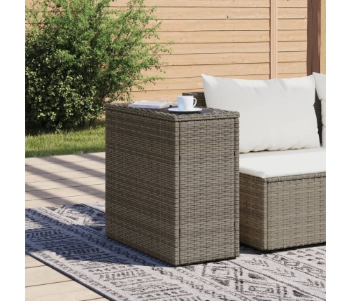 vidaXL Mesa auxiliar jardín tapa vidrio ratán PE gris 58x27,5x55 cm