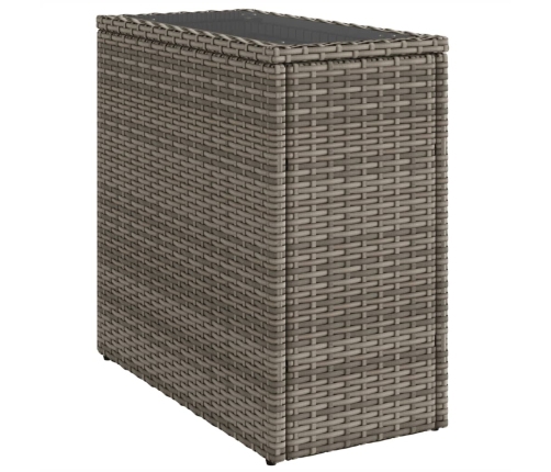 vidaXL Mesa auxiliar jardín tapa vidrio ratán PE gris 58x27,5x55 cm