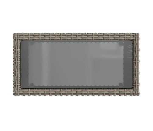 vidaXL Mesa auxiliar jardín tapa vidrio ratán PE gris 58x27,5x55 cm