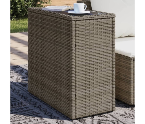 vidaXL Mesa auxiliar jardín tapa vidrio ratán PE gris 58x27,5x55 cm