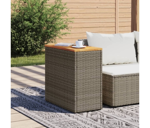 Mesa auxiliar jardín tapa madera ratán PE gris 58x27,5x55 cm