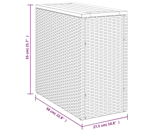 Mesa auxiliar jardín tapa madera ratán PE gris 58x27,5x55 cm