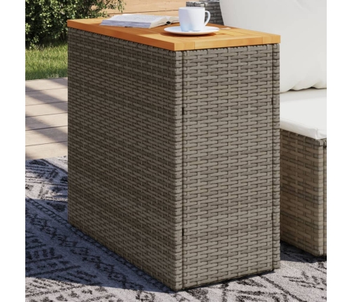 Mesa auxiliar jardín tapa madera ratán PE gris 58x27,5x55 cm