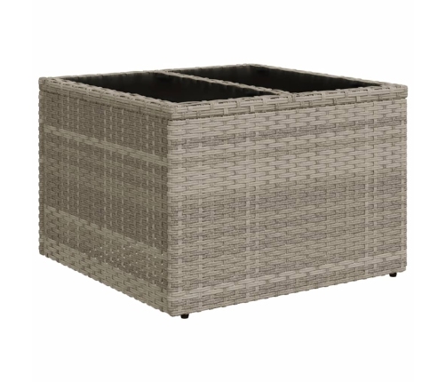 Mesa jardín superficie vidrio ratán PE gris claro 55x55x37 cm