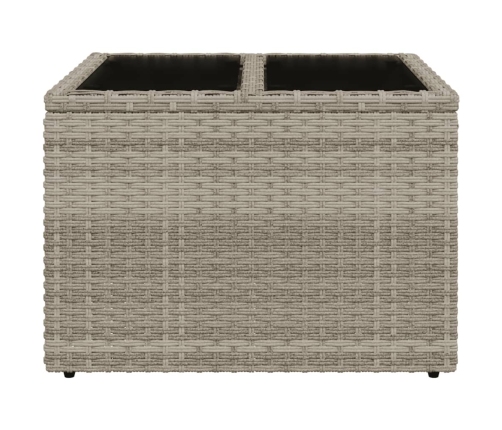 Mesa jardín superficie vidrio ratán PE gris claro 55x55x37 cm