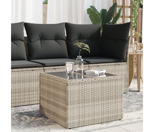 Mesa jardín superficie vidrio ratán PE gris claro 55x55x37 cm