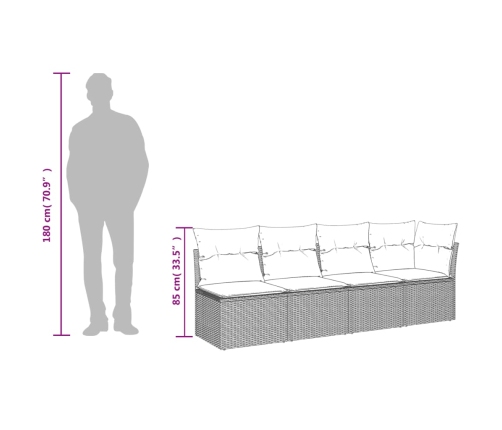Sofá de jardín con cojines 4 plazas ratán sintético marrón