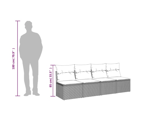 Sofá de jardín con cojines 4 plazas ratán sintético marrón