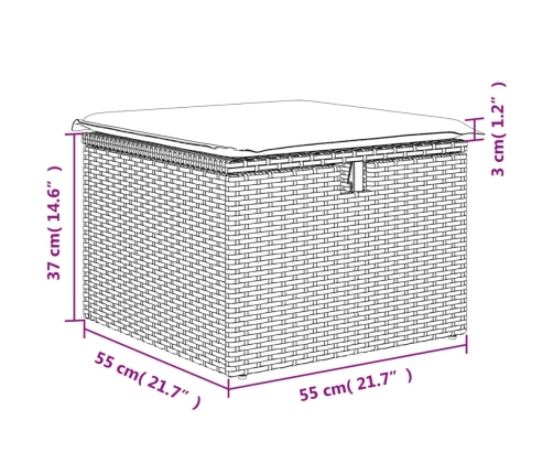 Taburete de jardín con cojín ratán sintético marrón 55x55x37 cm