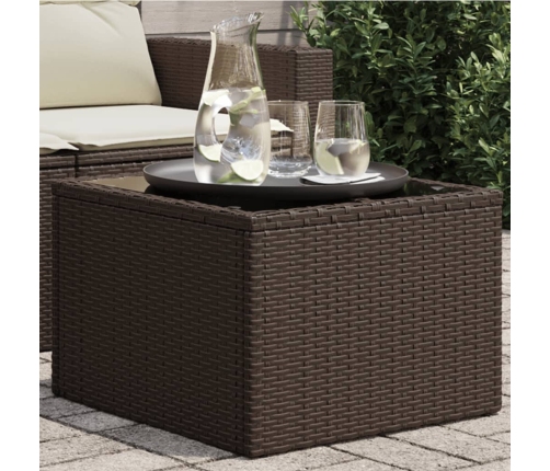 Mesa de jardín superficie cristal ratán PE marrón 55x55x37 cm