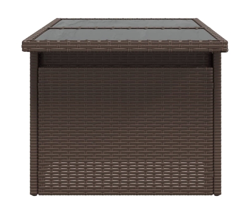 Mesa de jardín superficie vidrio ratán PE marrón 100x55x73 cm