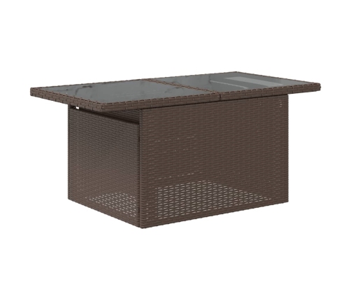 Mesa de jardín superficie vidrio ratán PE marrón 100x55x73 cm