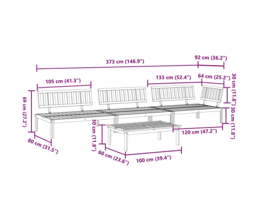 Set de sofás de palets de jardín 4 pzas madera maciza de acacia