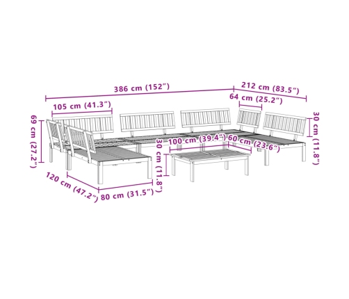 Set de sofás de palets de jardín 6 pzas madera maciza de acacia