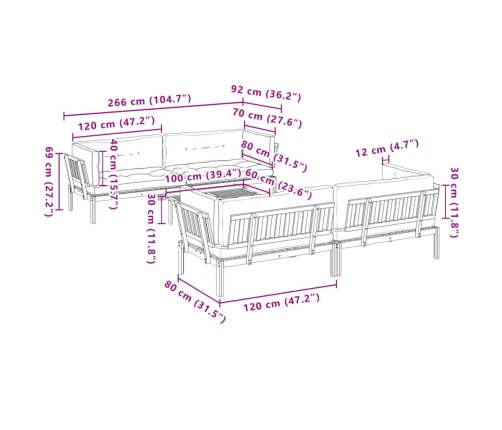 Set de sofás de palets de jardín y cojines 5 pzas madera acacia