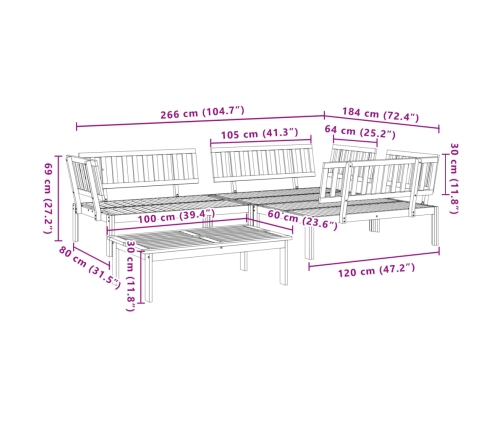 Set de sofás de palets de jardín 4 pzas madera maciza de acacia