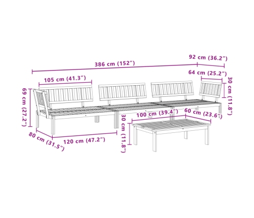 Set de sofás de palets de jardín 4 pzas madera maciza de acacia