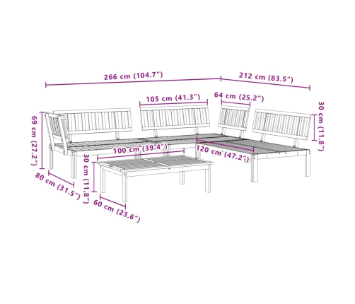 Set de sofás de palets de jardín 4 pzas madera maciza de acacia