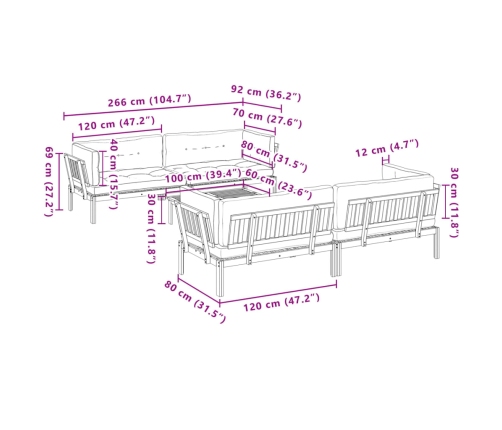 Set de sofás de palets de jardín y cojines 5 pzas madera acacia